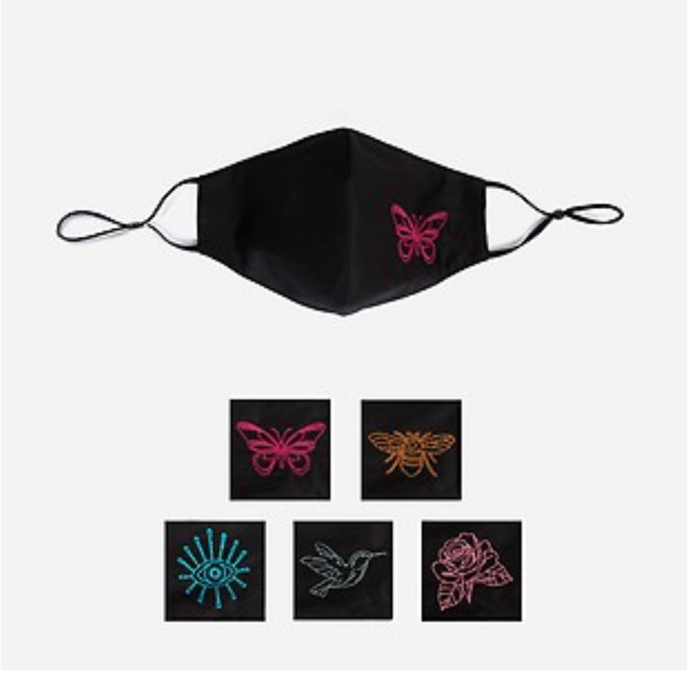 Johnny Was Black Face Mask with Pink Butterfly Embroidery (5 pack)